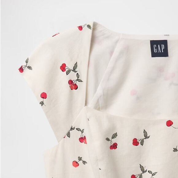 NWT Cherry Print Linen-Blend Cap-Sleeve Crop Top XL - Picture 3 of 5